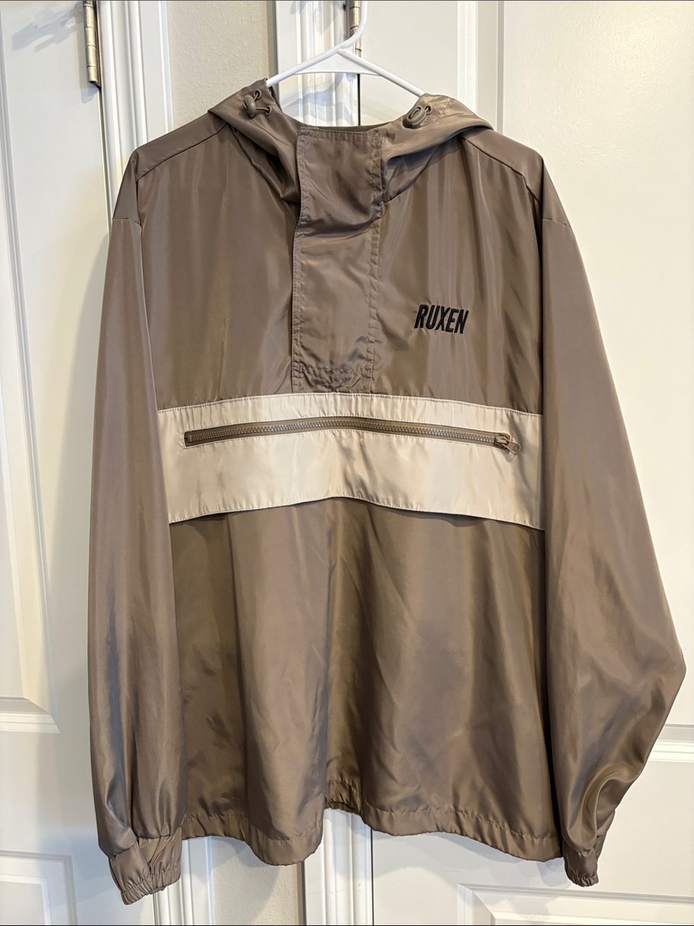 Men's Ruxen Taupe Anorak Windbreaker Jacket with Contrast Stripe